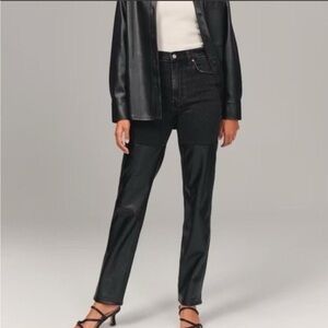 Abercrombie & Fitch Black Mixed-Material Straight-Leg Jeans